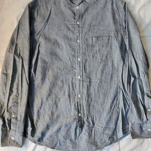 Casual Denim Blue Collarless Button-Down Shirt
